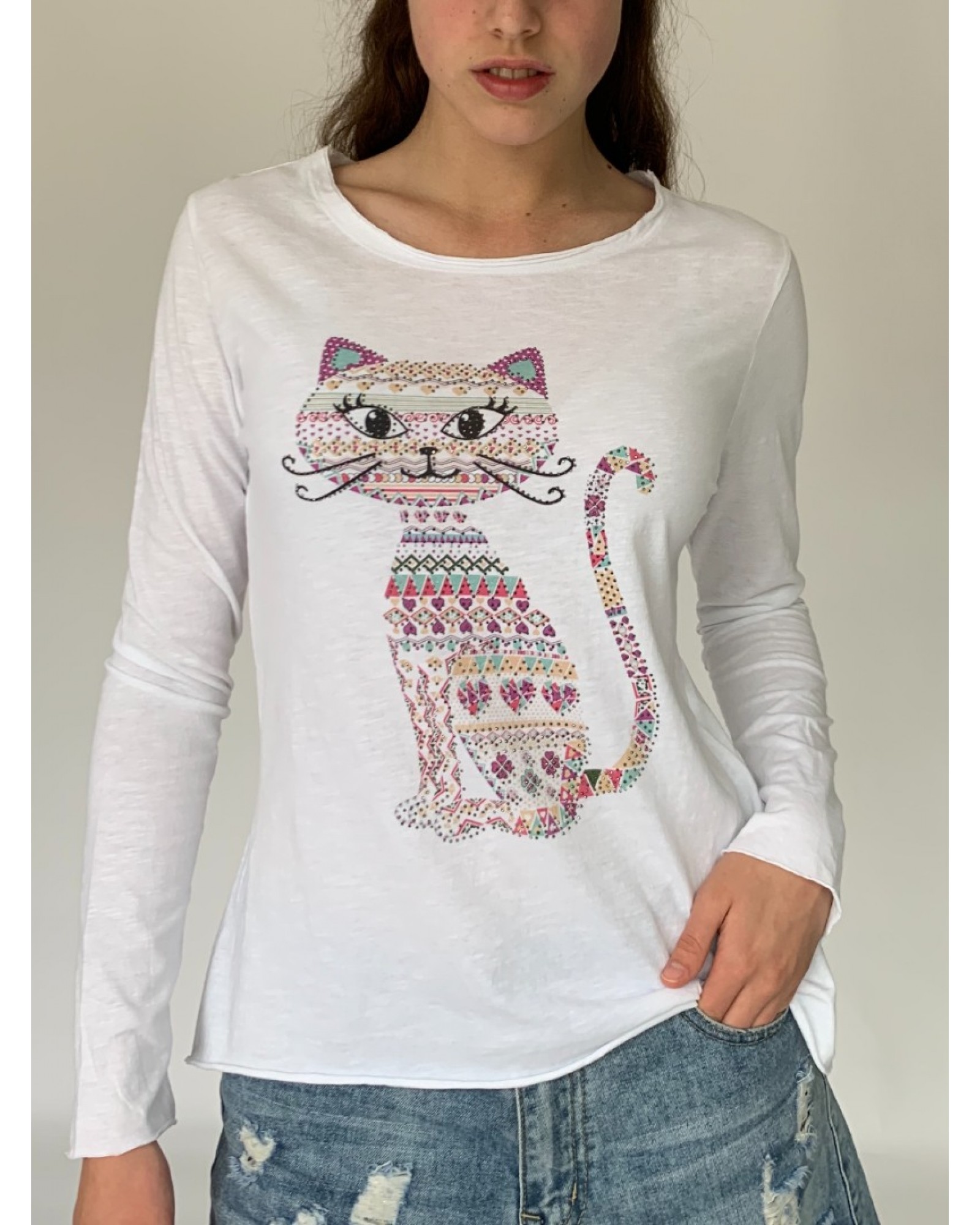 Cat Long Sleeve Sparkle T-Shirt