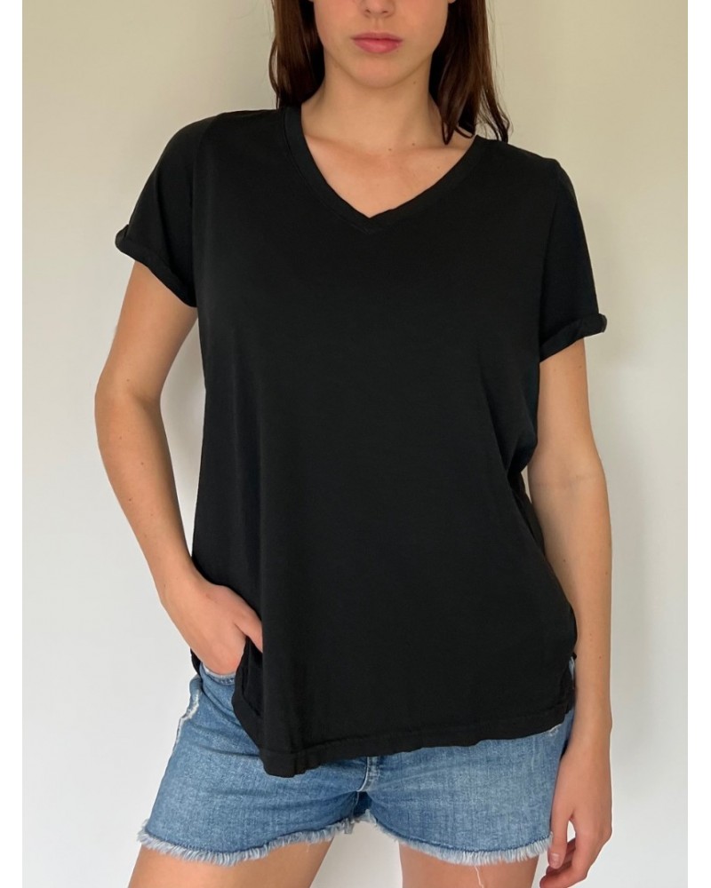 Black V Neck T