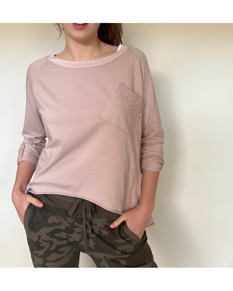 Lace Sweatshirt Light Pink