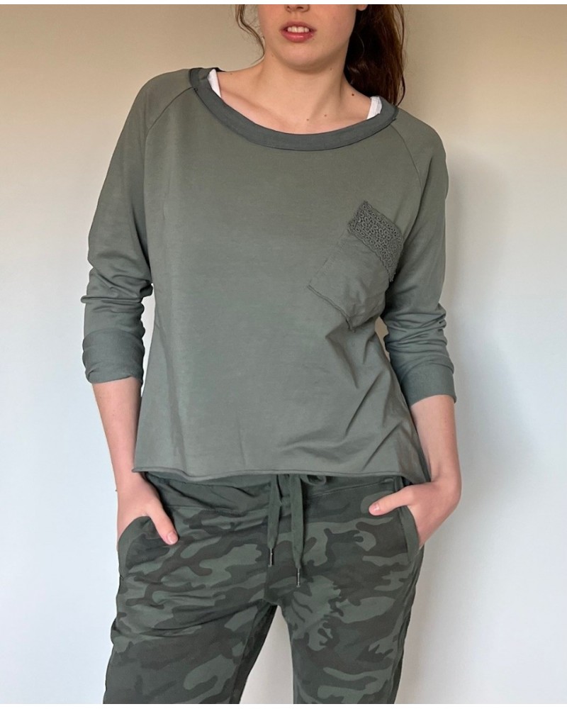 Lace Sweatshirt Military